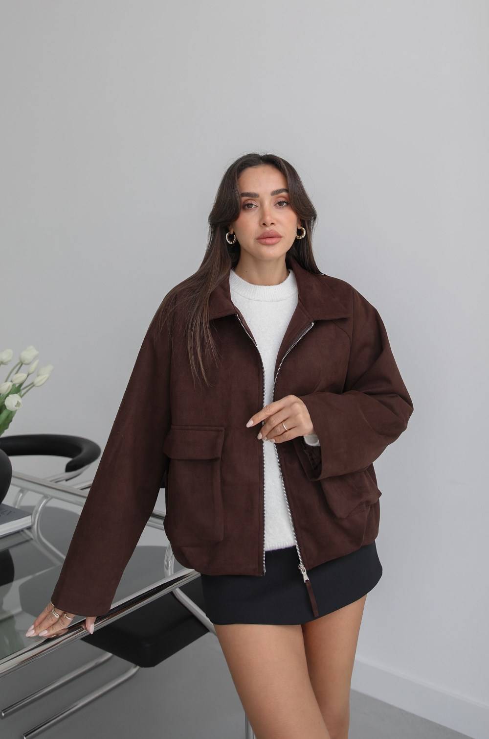 Patch Pocket Suede Bomber Jacket — photograph 2