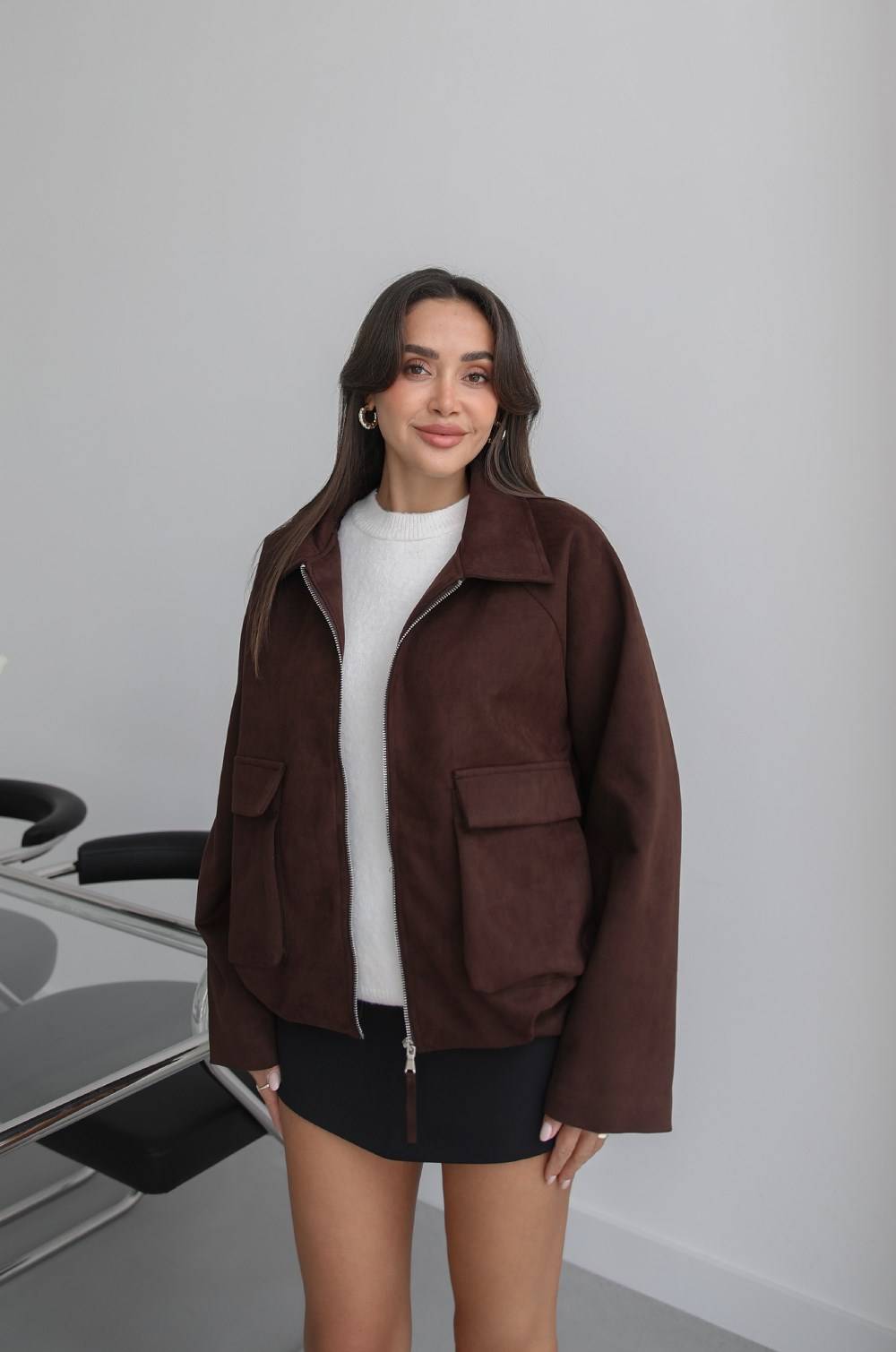 Patch Pocket Suede Bomber Jacket — photograph 3