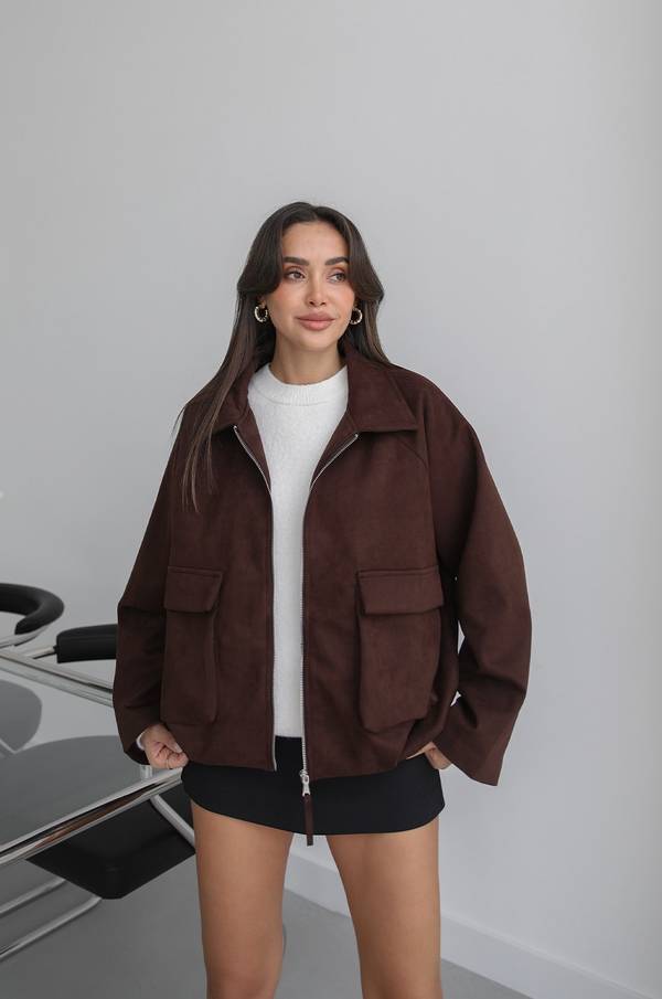 Patch Pocket Suede Bomber Jacket