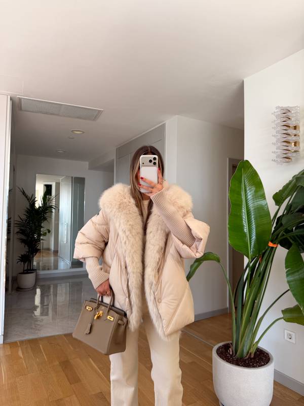 Fur Collar Knit Detail Coat