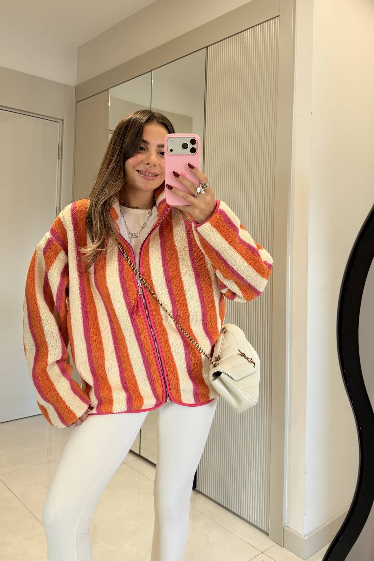 Presy Striped Teddy Zip Sweatshirt