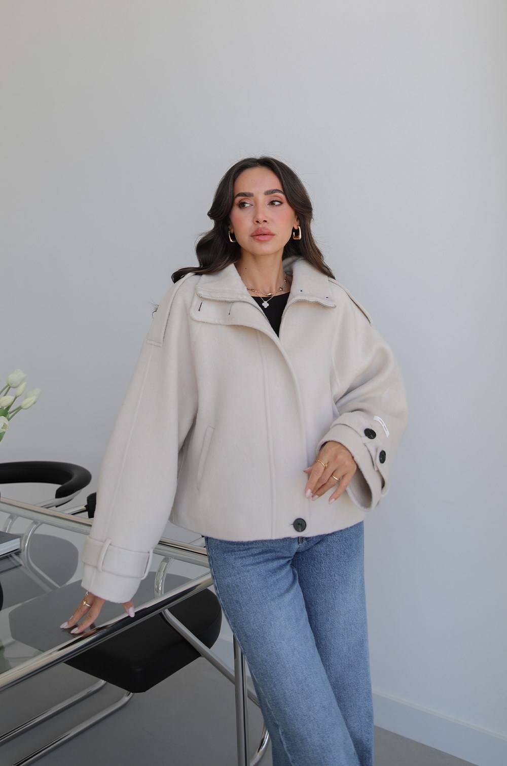 Ecru Hand Made Premium Short Coat — photograph 3