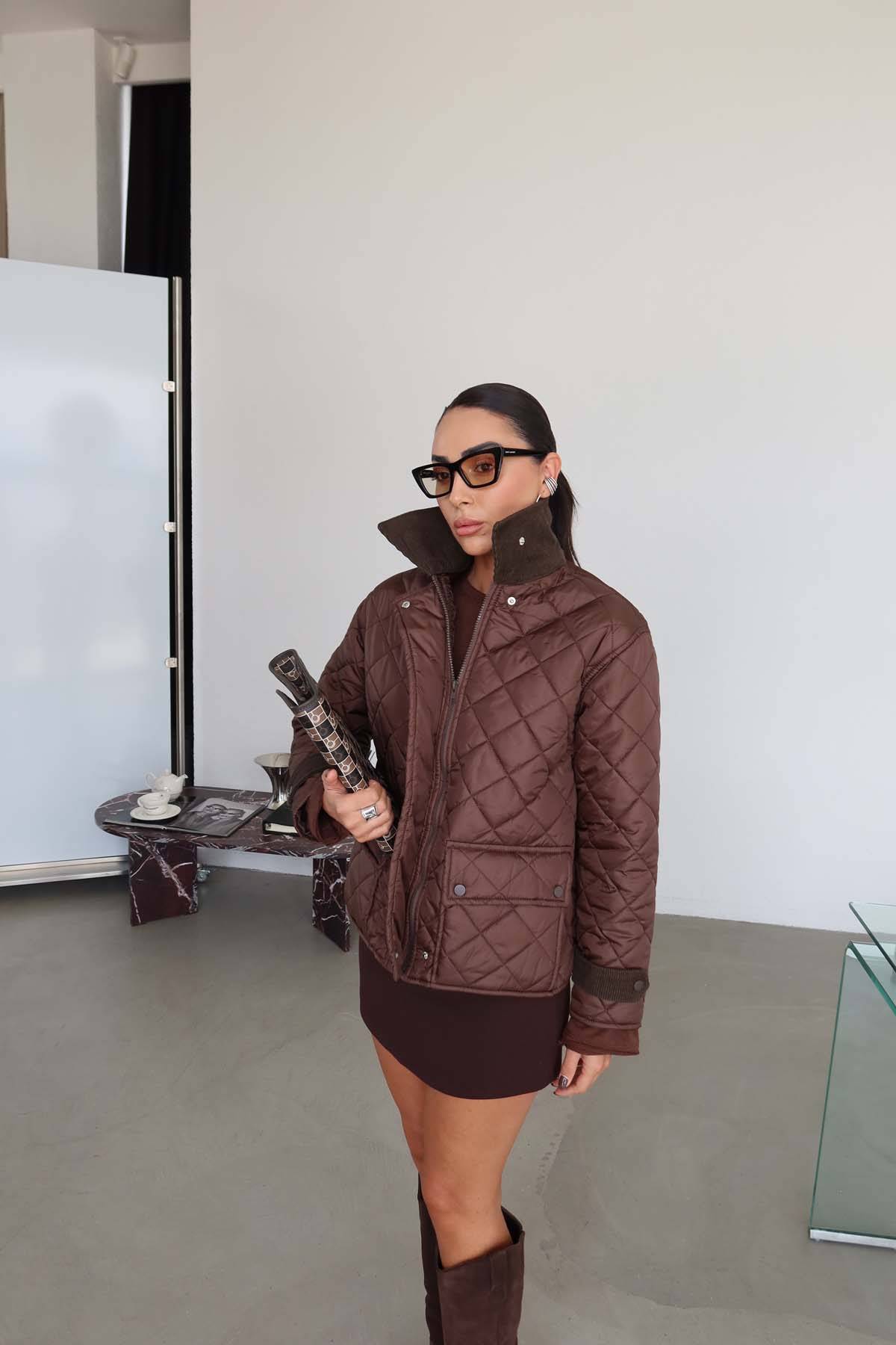 Velvet Collar Quilted Coat