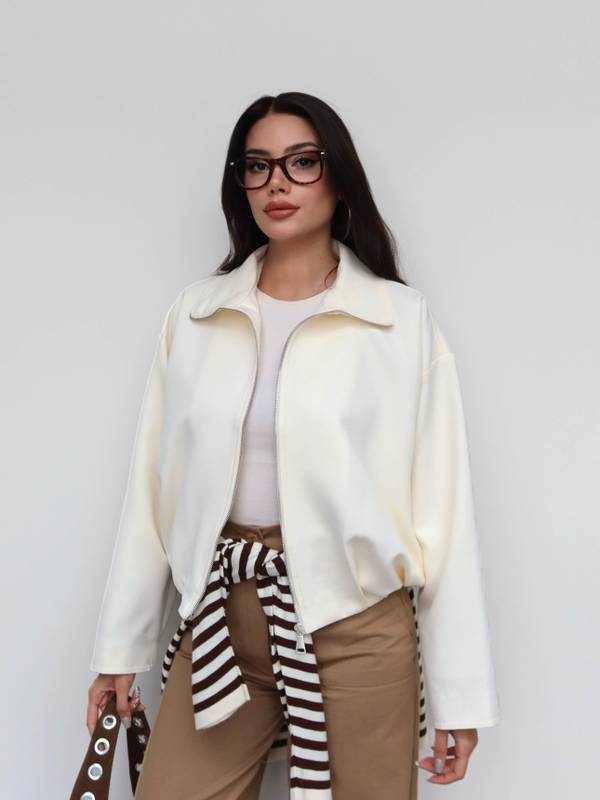 Zip Pleat Detail Bomber Jacket
