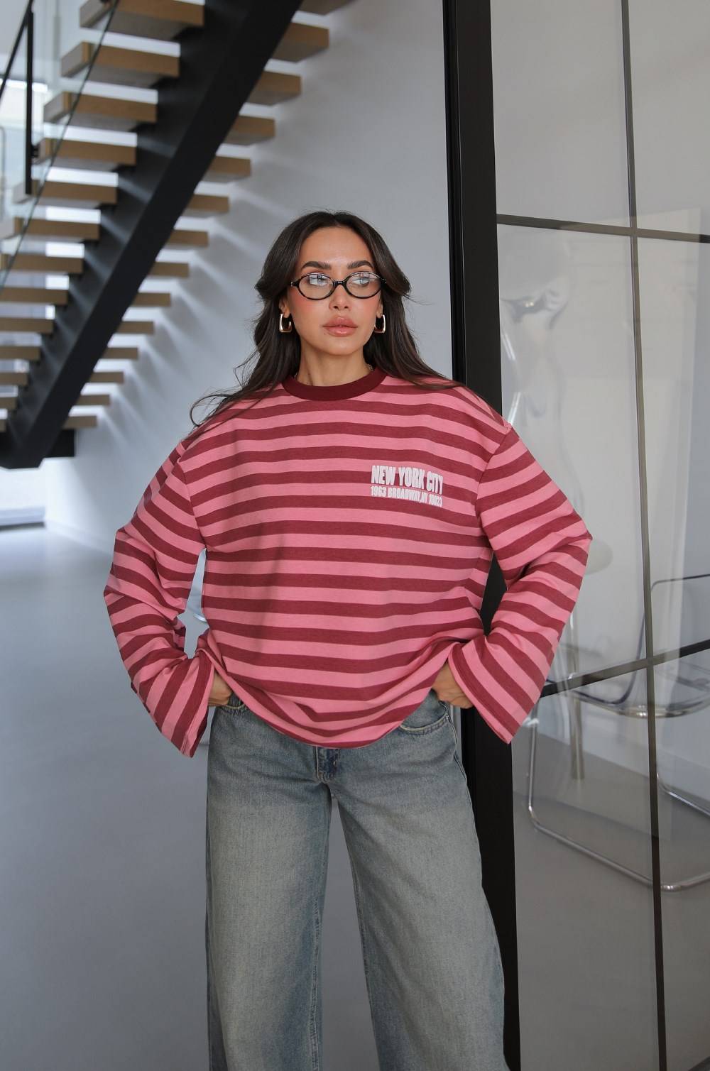 Pink Lettering Printed Striped Sweatshirt — photograph 3