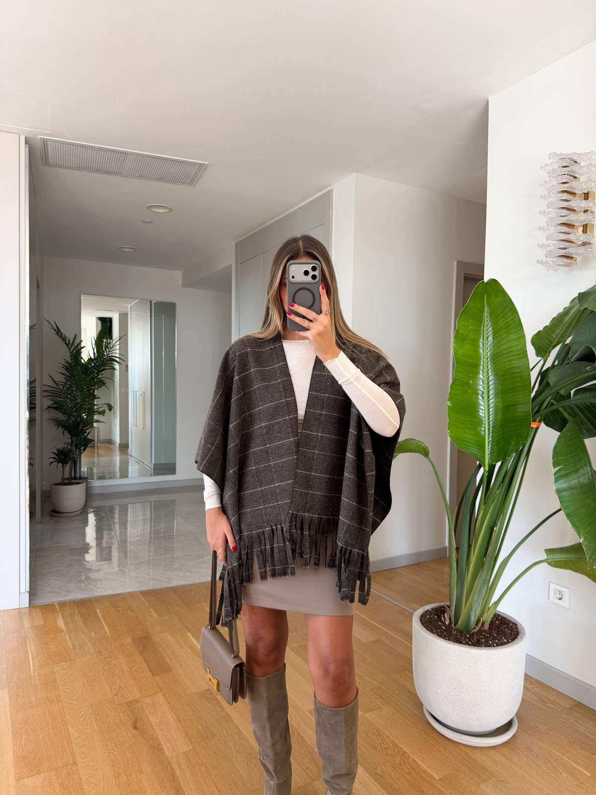 Checked Tasselled Poncho