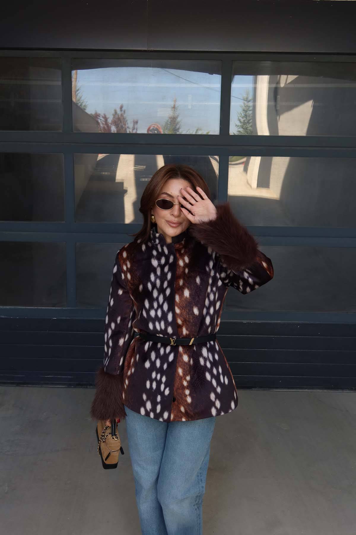 Fawn Print Fur Jacket
