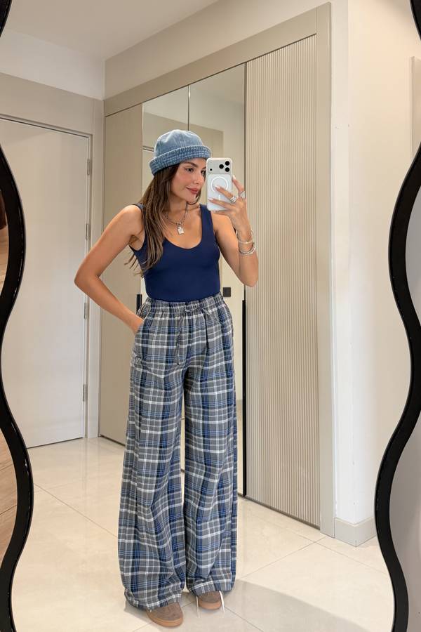 Jawed Grey Checked Patterned Elasticated Waist Trousers