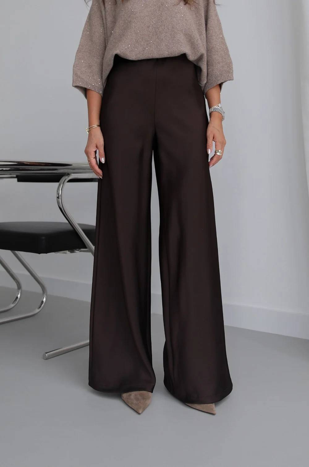 Flowing Satin Wide Leg Trousers — photograph 2