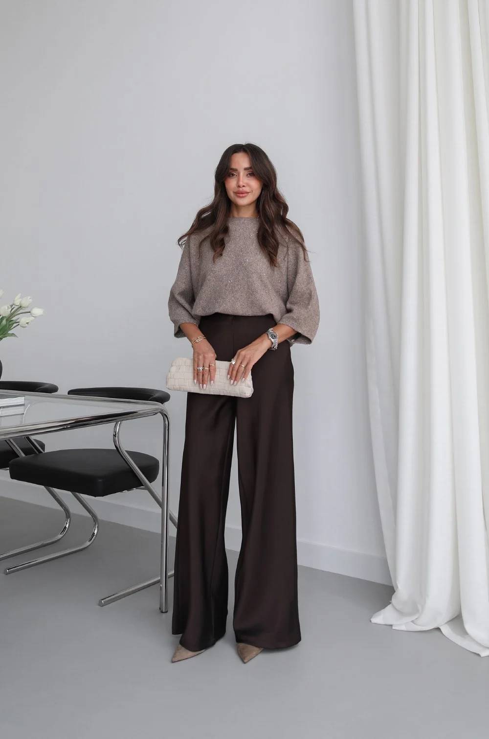 Flowing Satin Wide Leg Trousers — photograph 3