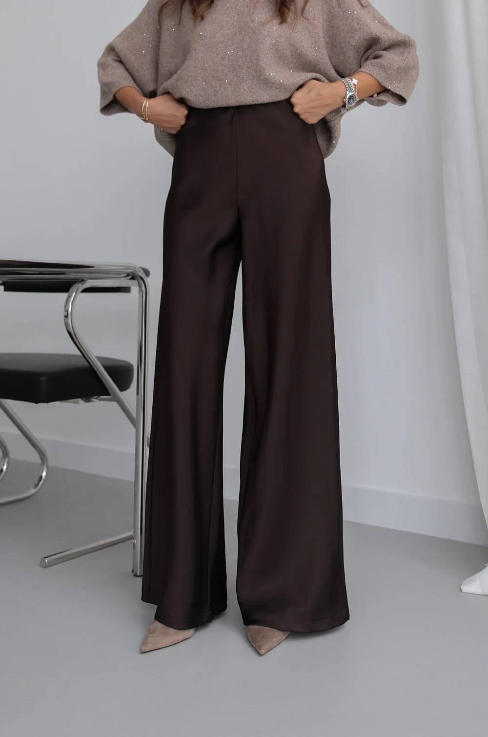 Flowing Satin Wide Leg Trousers — photograph 4
