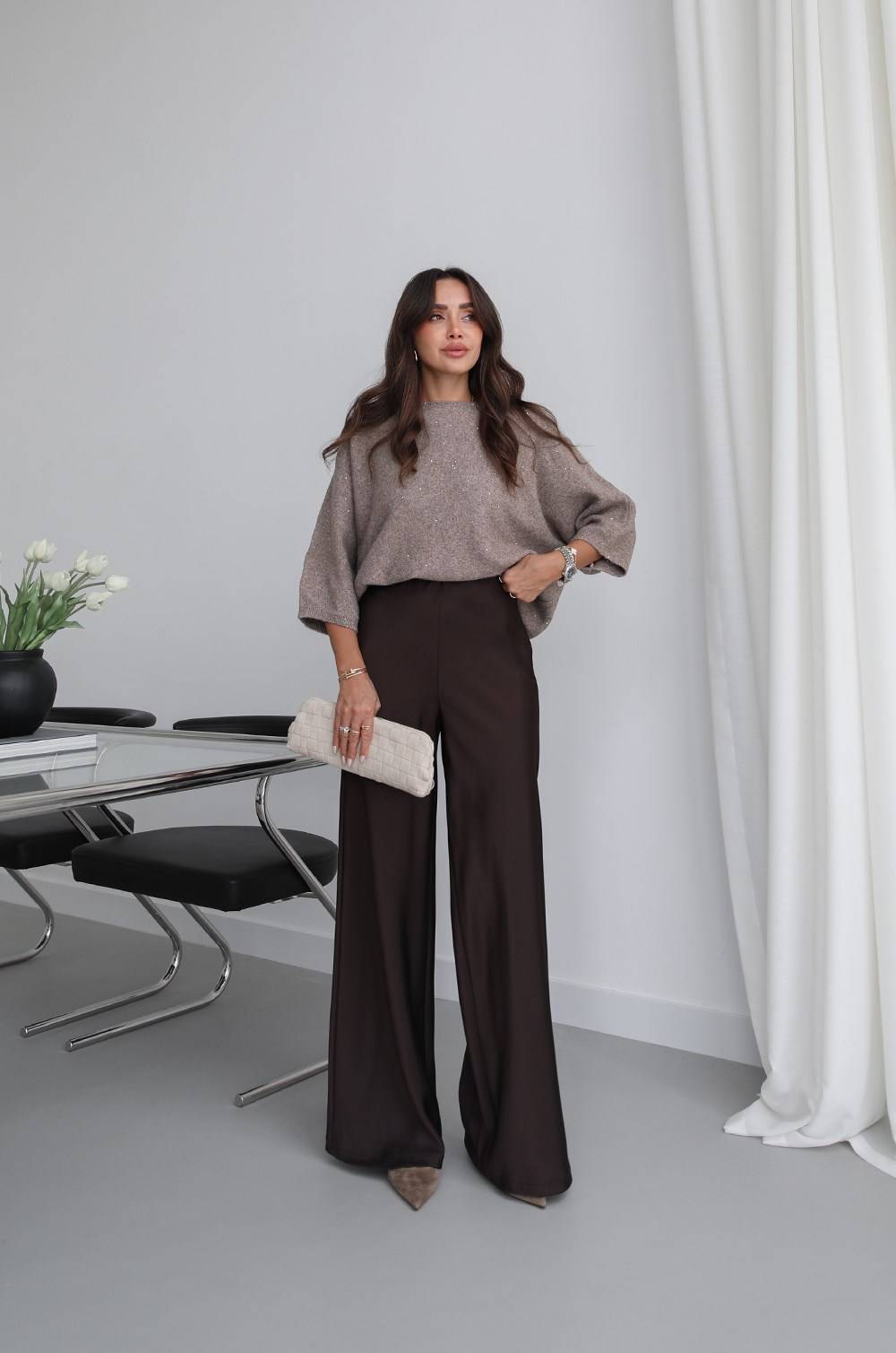 Flowing Satin Wide Leg Trousers — photograph 1