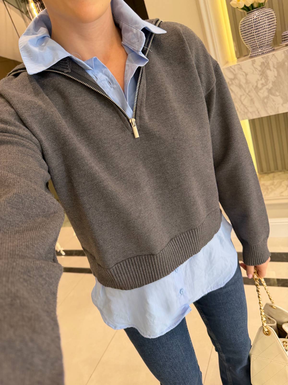 Shirt Detail Half Zip Knit Jumper — photograph 5