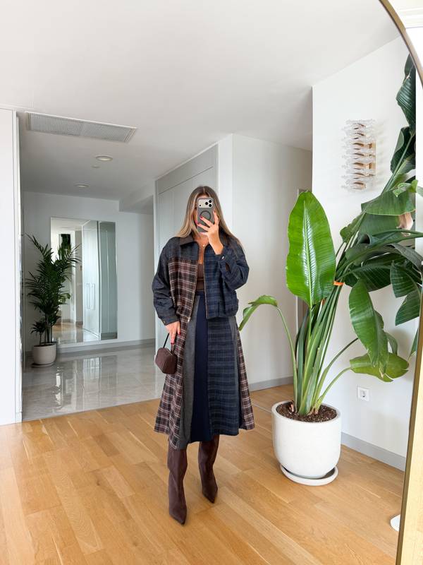 Patchwork Print Skirt And Jacket Set