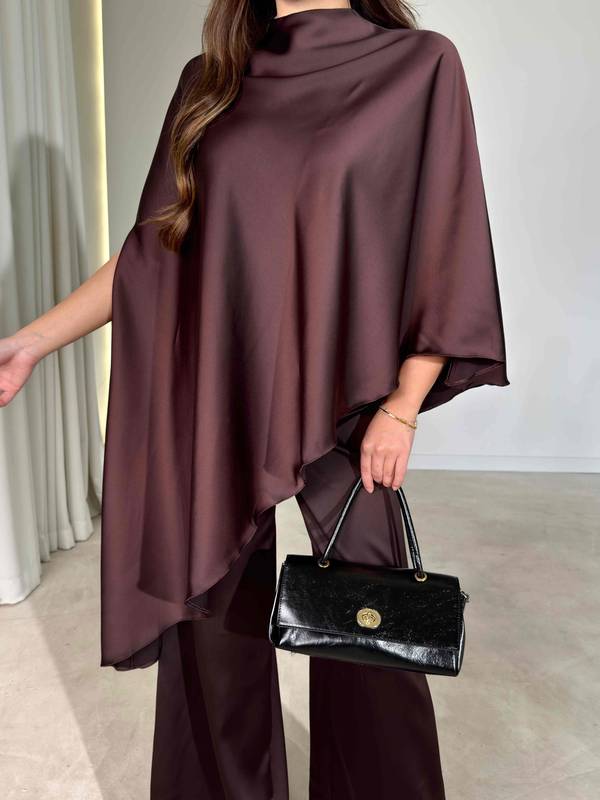 Asymmetric Poncho Blouse Satin Carlo Two Piece Set