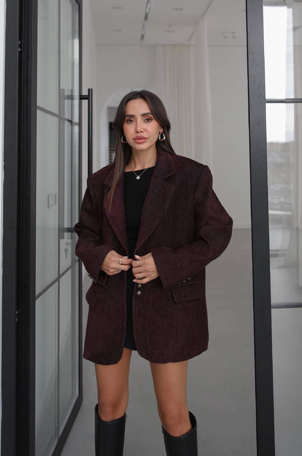 Chenille Velvet Shoulder Pad Blazer Jacket