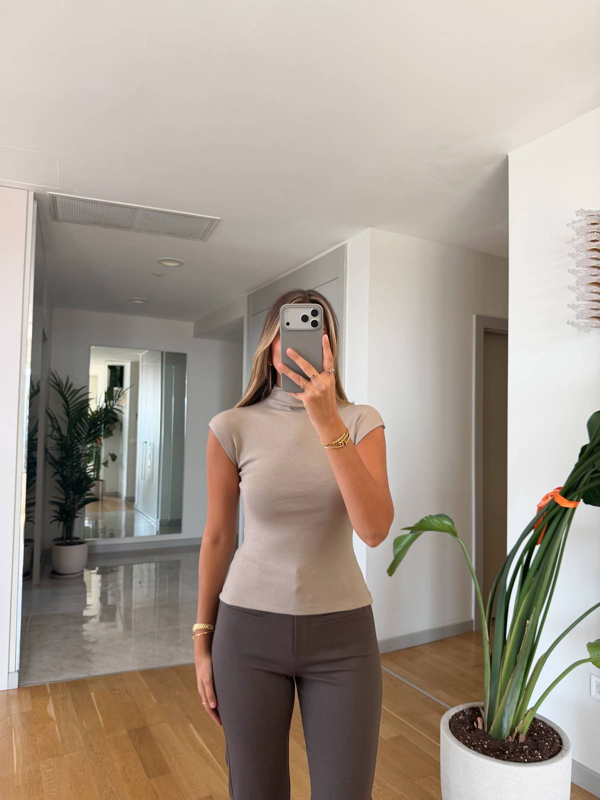 Stand Collar Ribbed Blouse — photograph 2