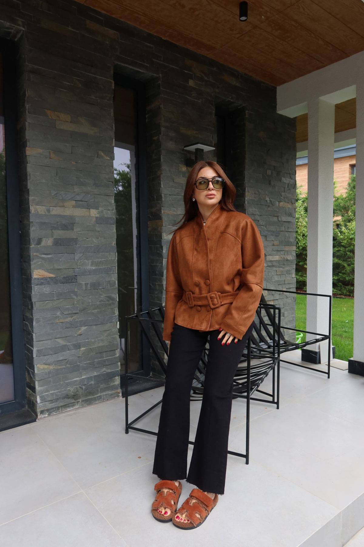 Flap Buttoned Suede Jacket