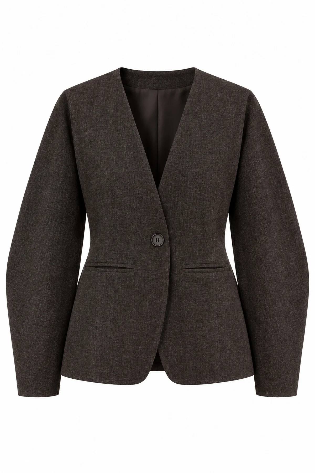 Brown Balloon Sleeve Blazer Jacket