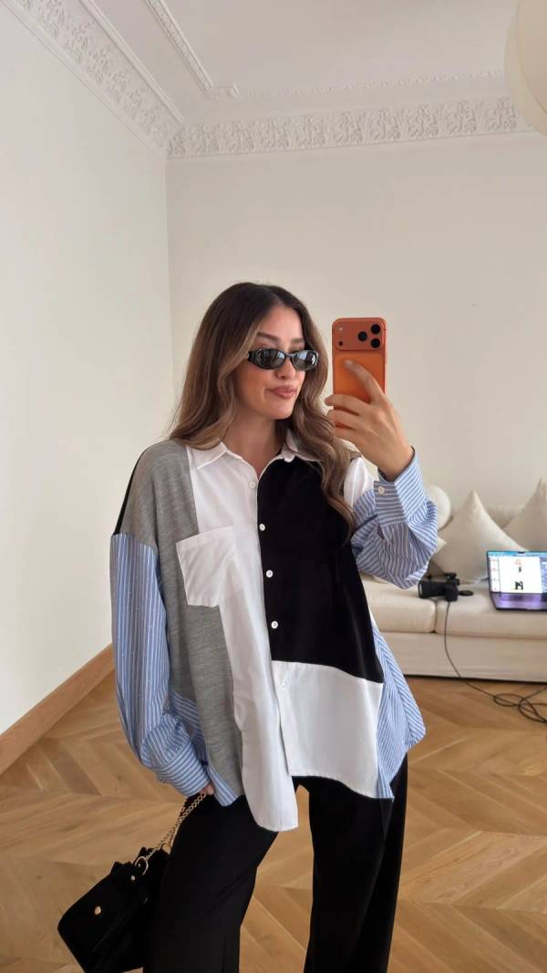 Glitter Sleeve Panel Oversized Shirt
