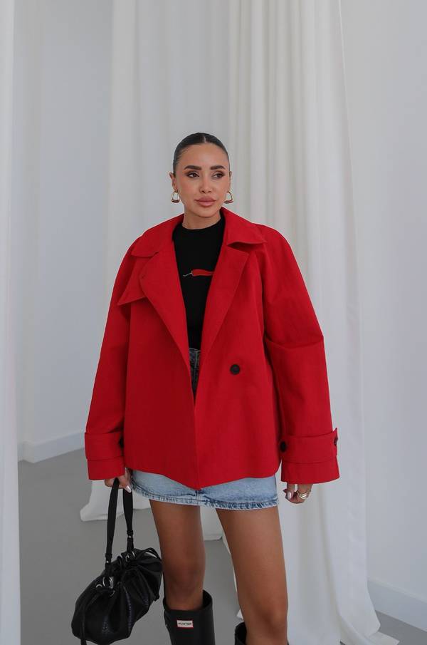 Red Panel Detail Trench Coat