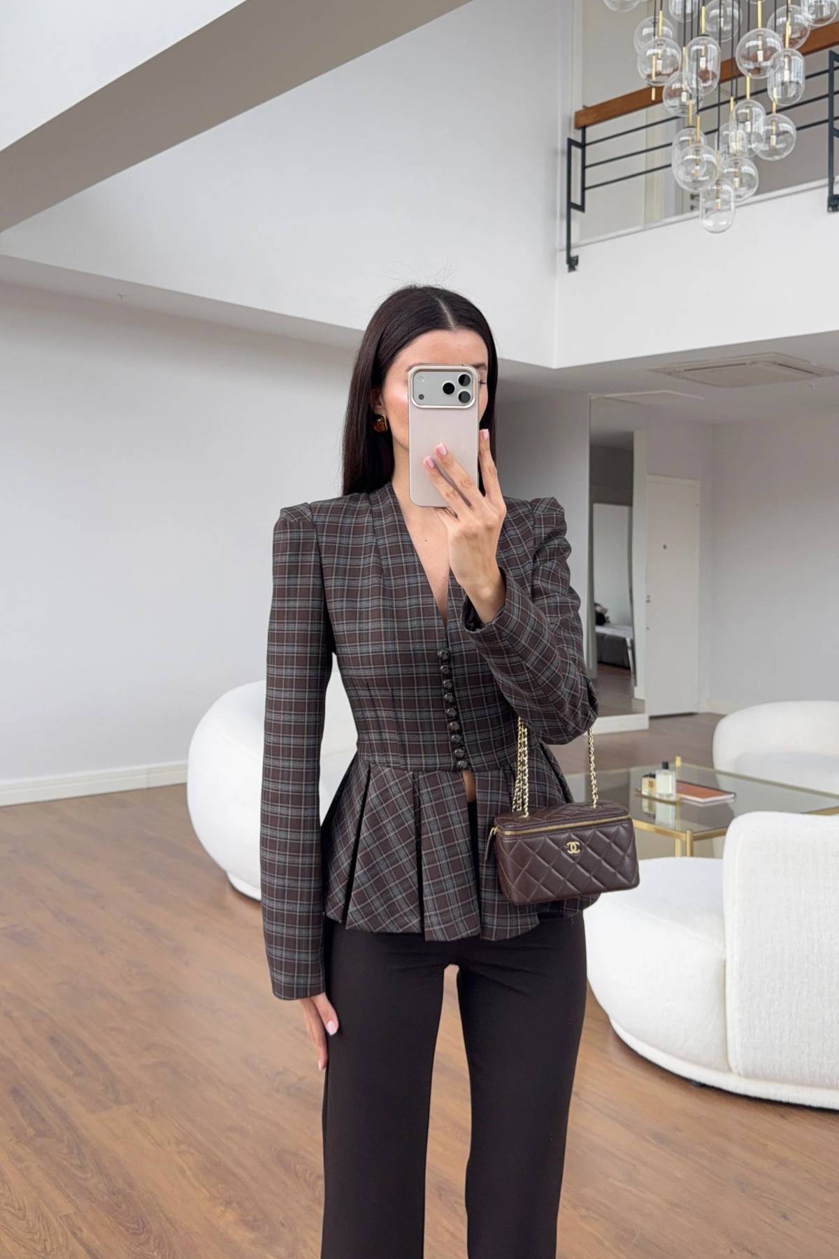 Plaid Pleated Peplum Jacket