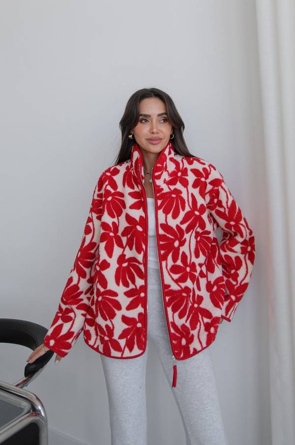 Floral Print Zip Fleece Jacket