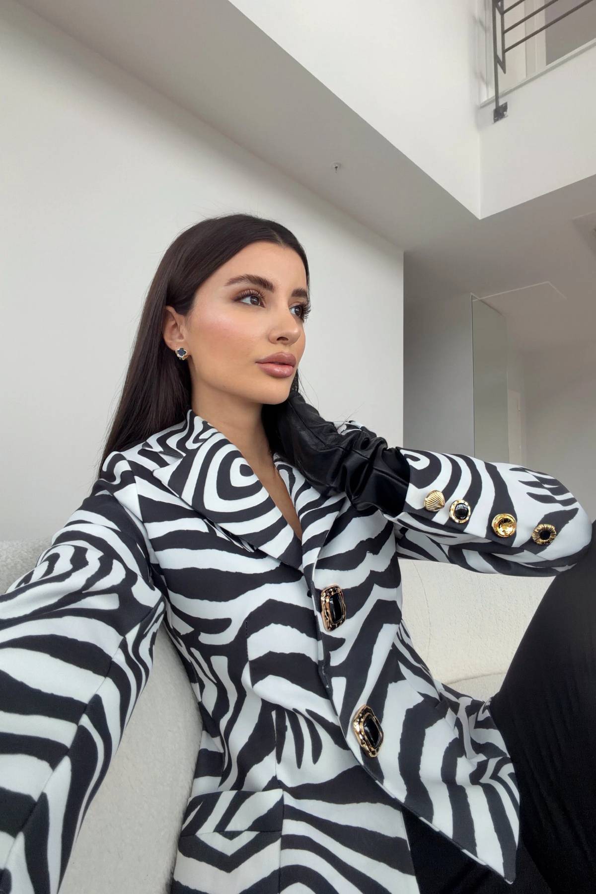 Shoulder Pad Zebra Print Jacket