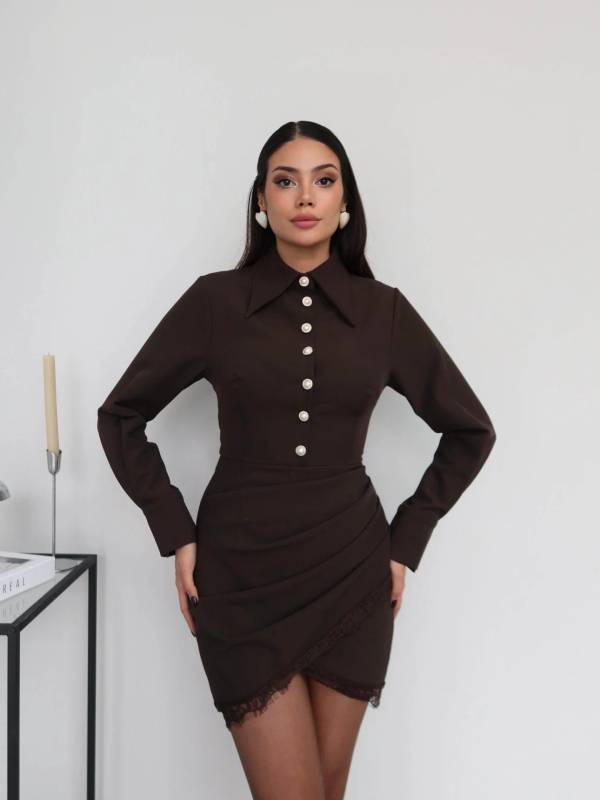 Metal Button Draped Dress