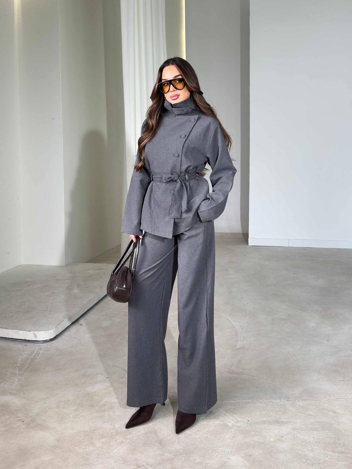 Sashed Button Grey Nena Two-Piece Set — photograph 2
