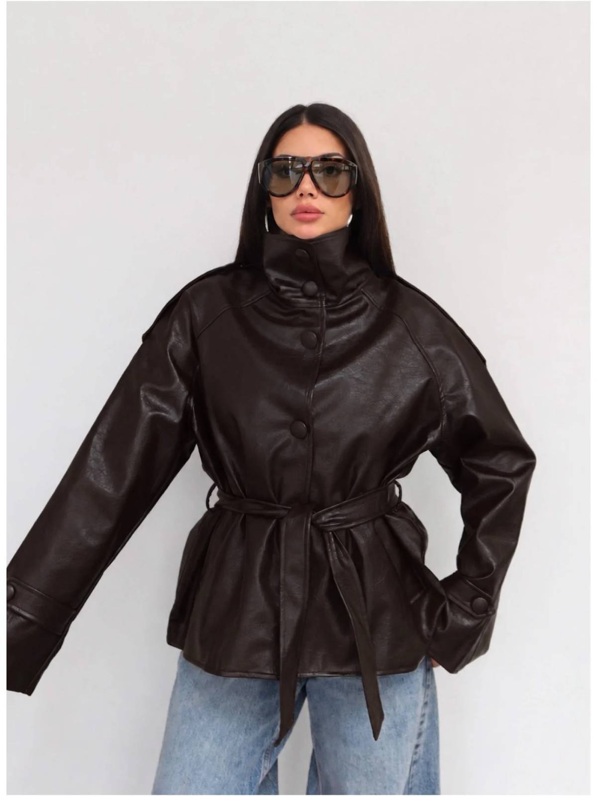 Sash Faux Leather Jacket