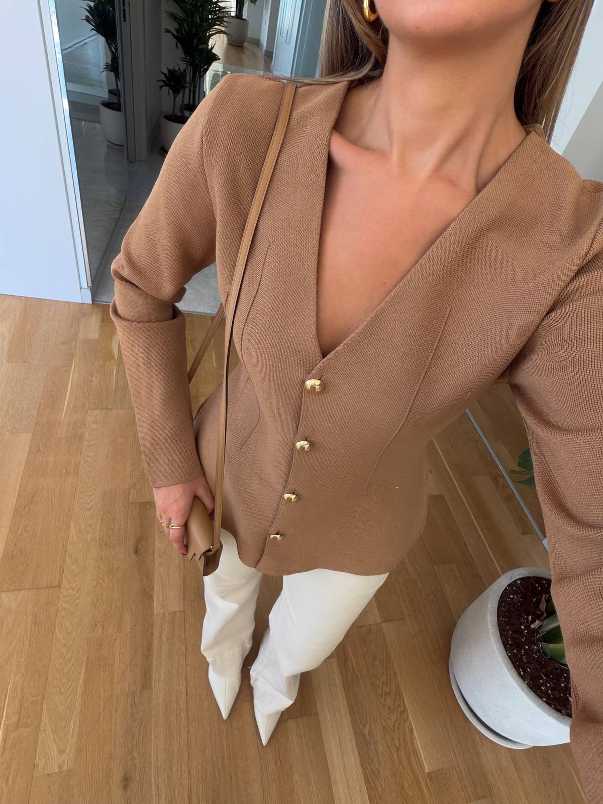 Camel Gold Button Cardigan — photograph 3