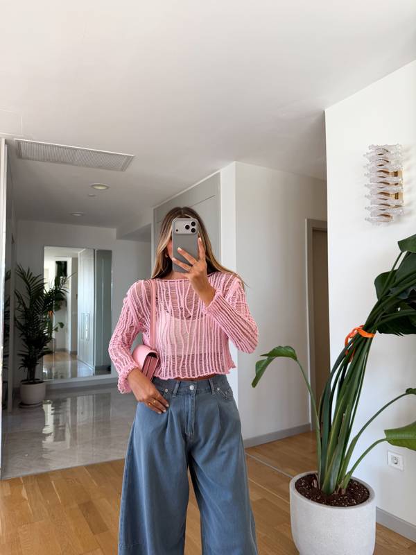 Ajurlu Knit Blouse Pink