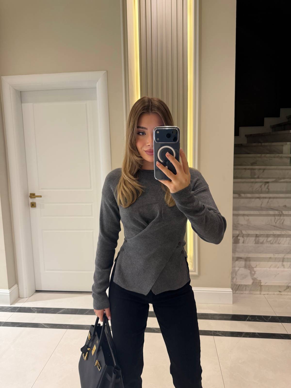 Waist Cross Button Knit Top