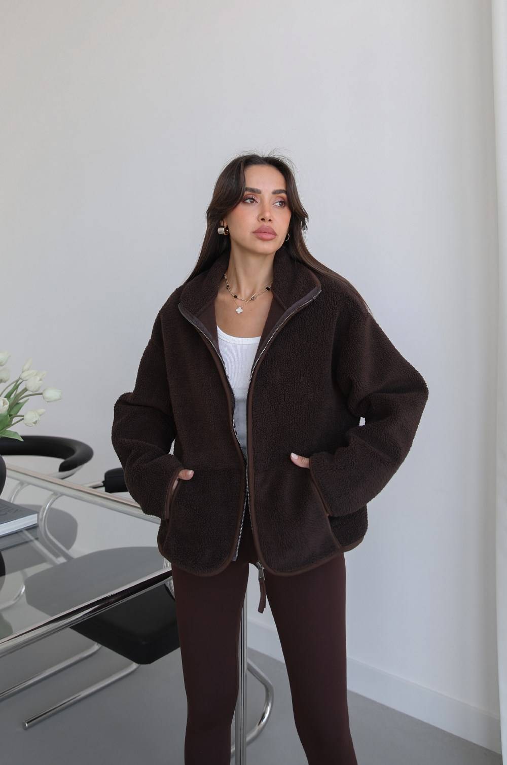 Dark Brown Zip Polar Jacket — photograph 2