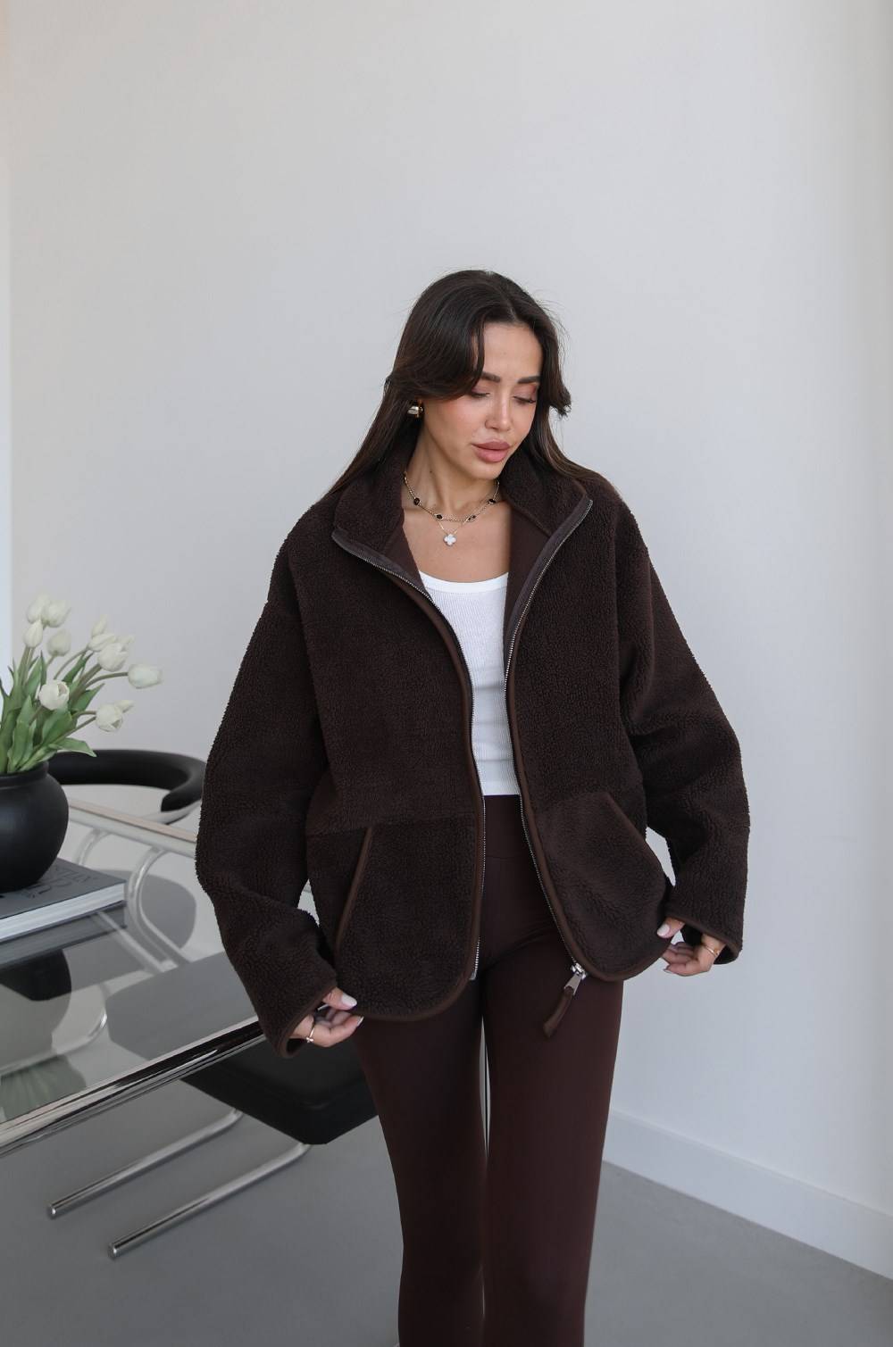 Dark Brown Zip Polar Jacket — photograph 3