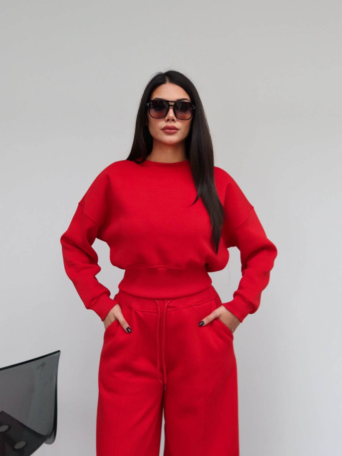 Cropped Sweatshirt Brushed Tracksuit Set — photograph 2