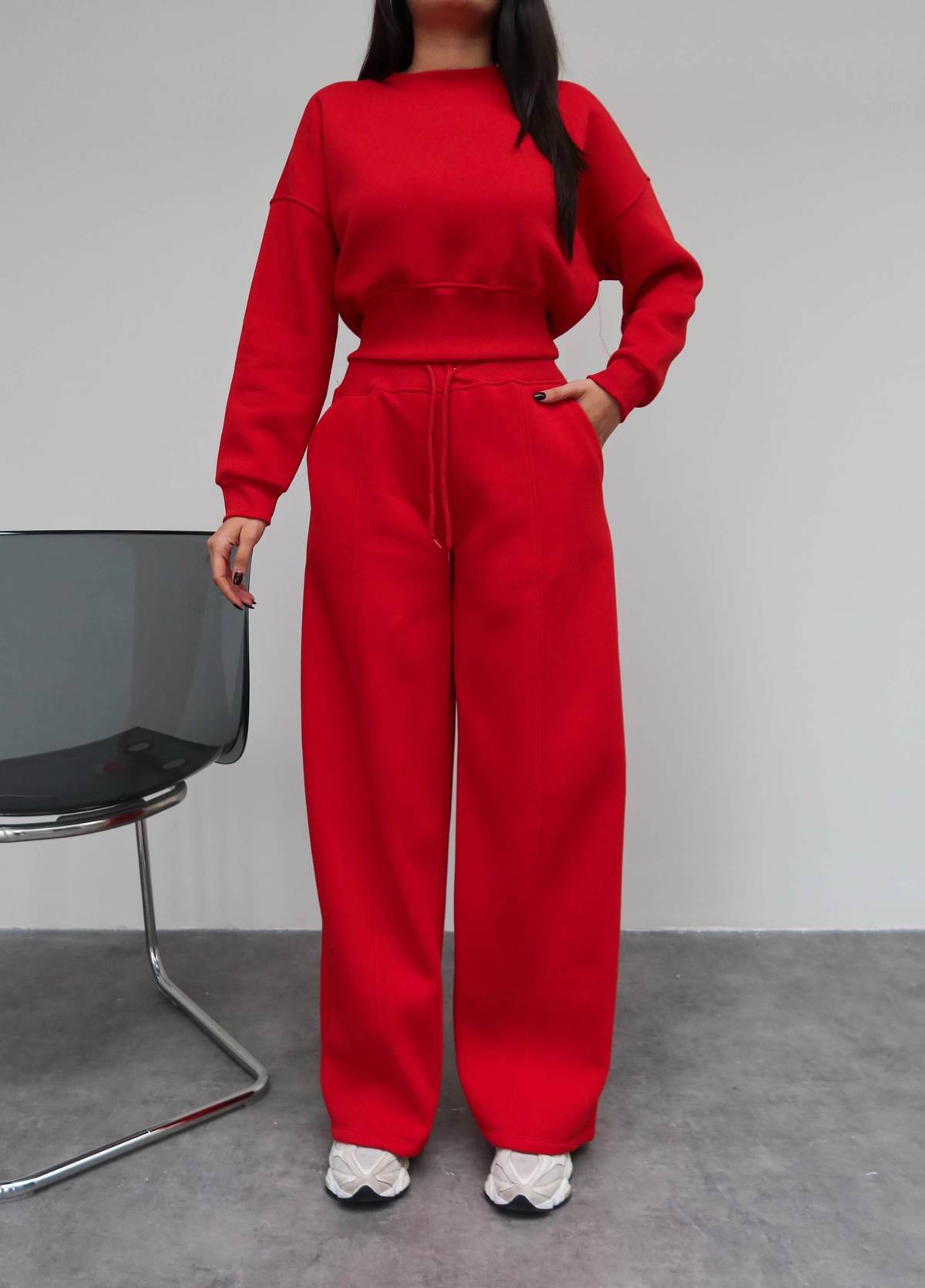 Cropped Sweatshirt Brushed Tracksuit Set — photograph 3