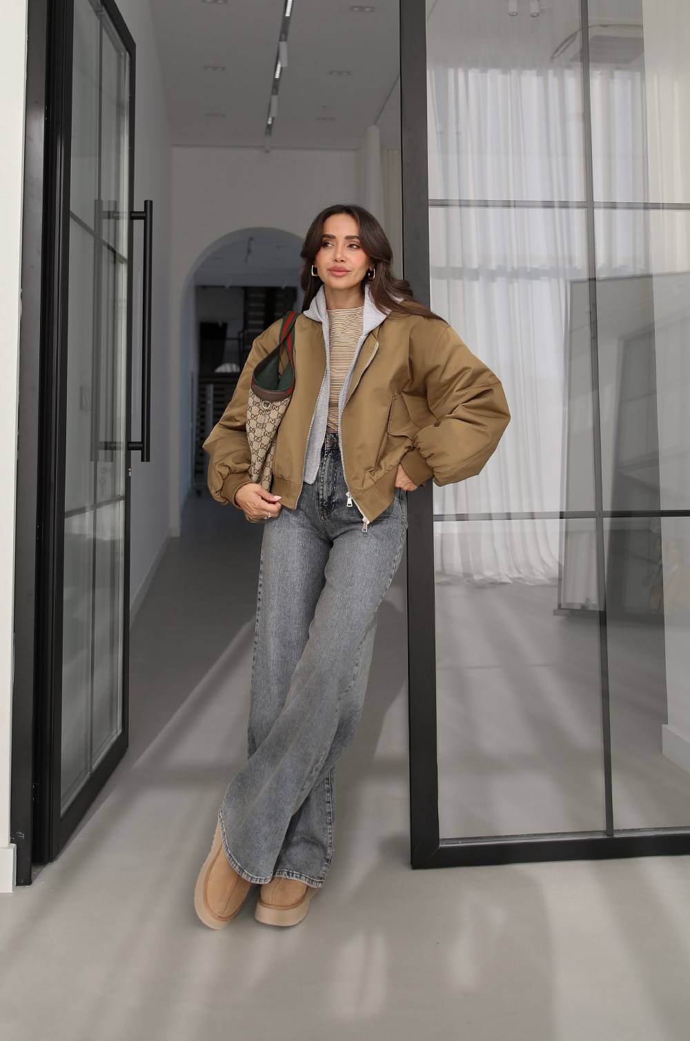 Khaki Hooded Double Bomber Mont — photograph 2