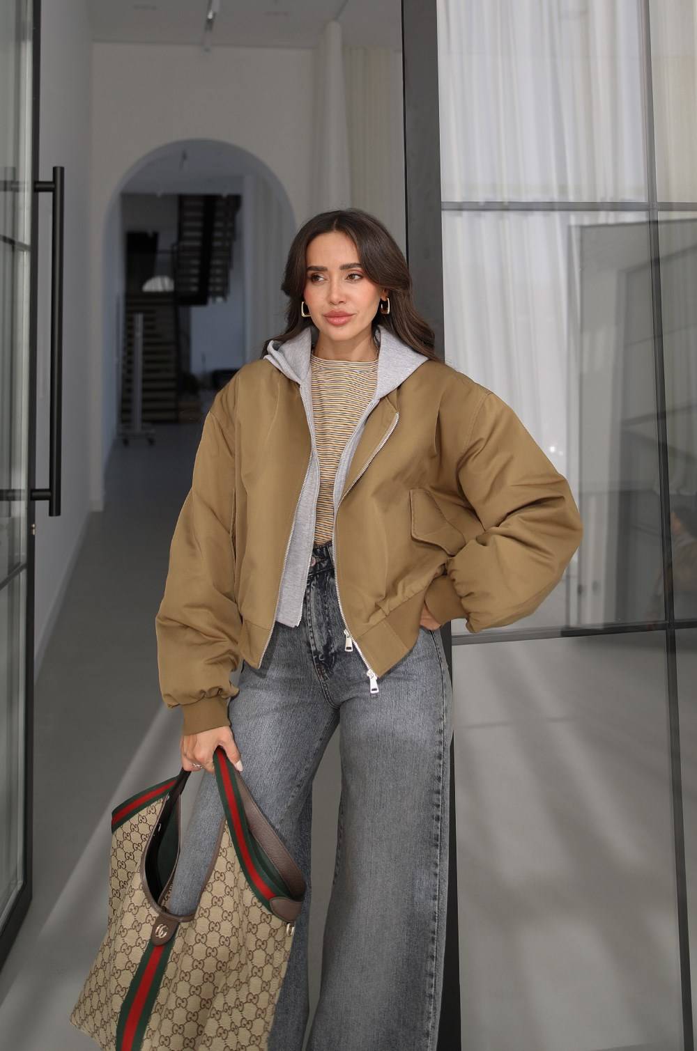 Khaki Hooded Double Bomber Mont — photograph 4