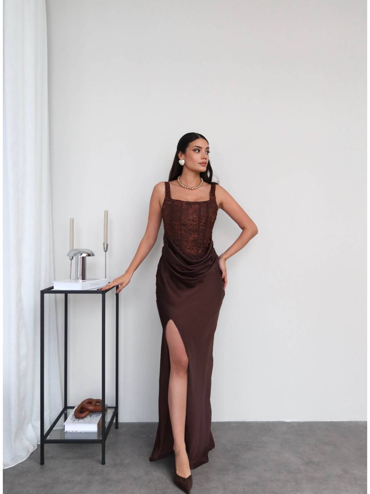 Strappy Corset Detail Slit Dress
