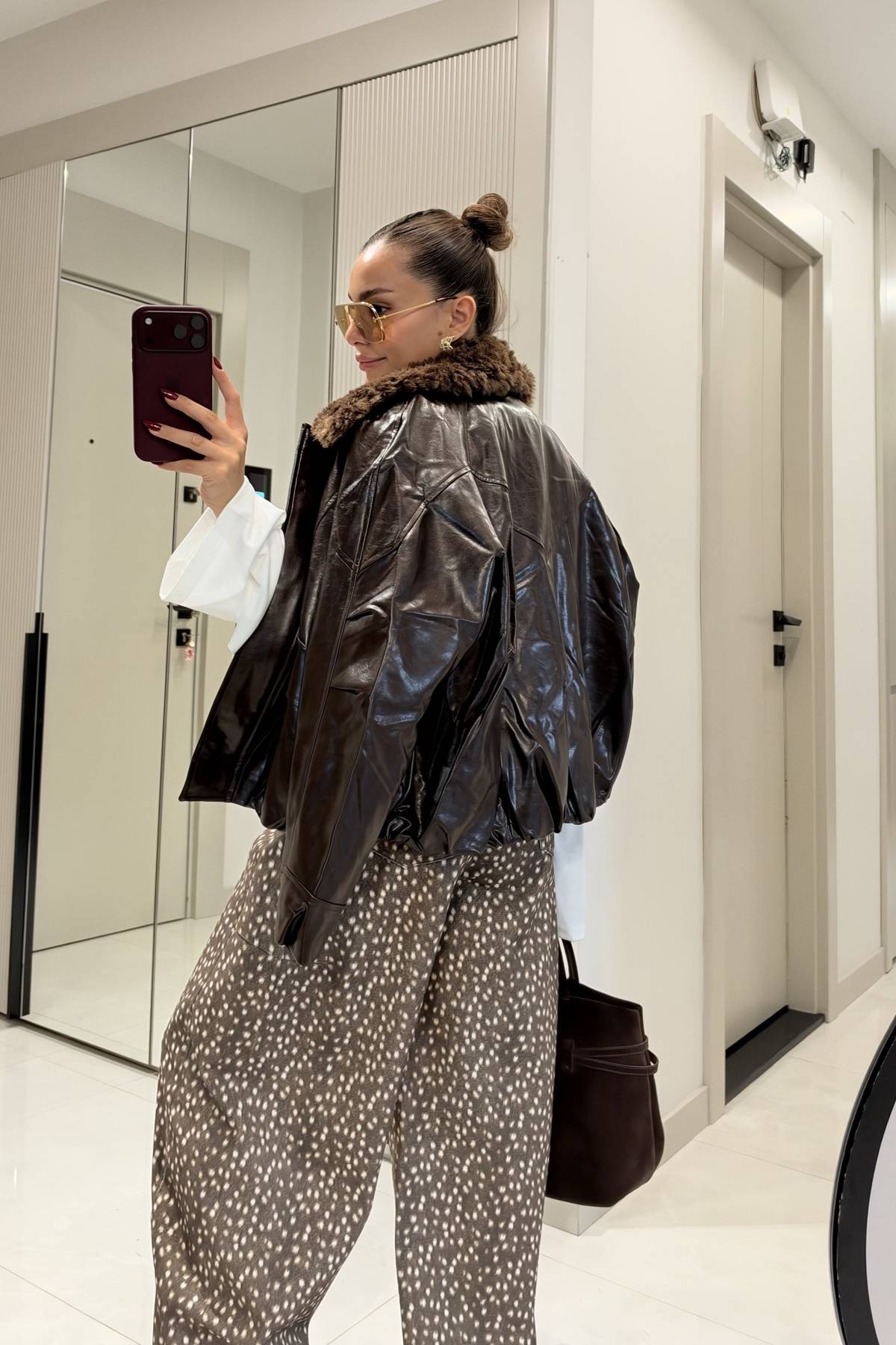 Roland Fur Collar Premium Leather Look Coat — photograph 2