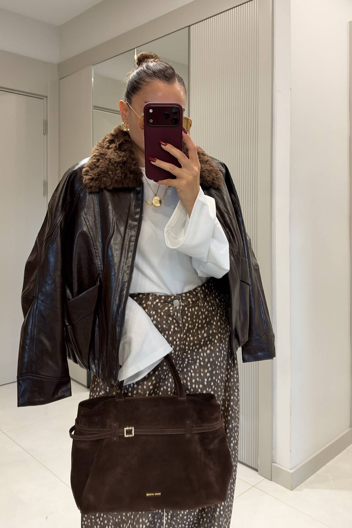 Roland Fur Collar Premium Leather Look Coat — photograph 3