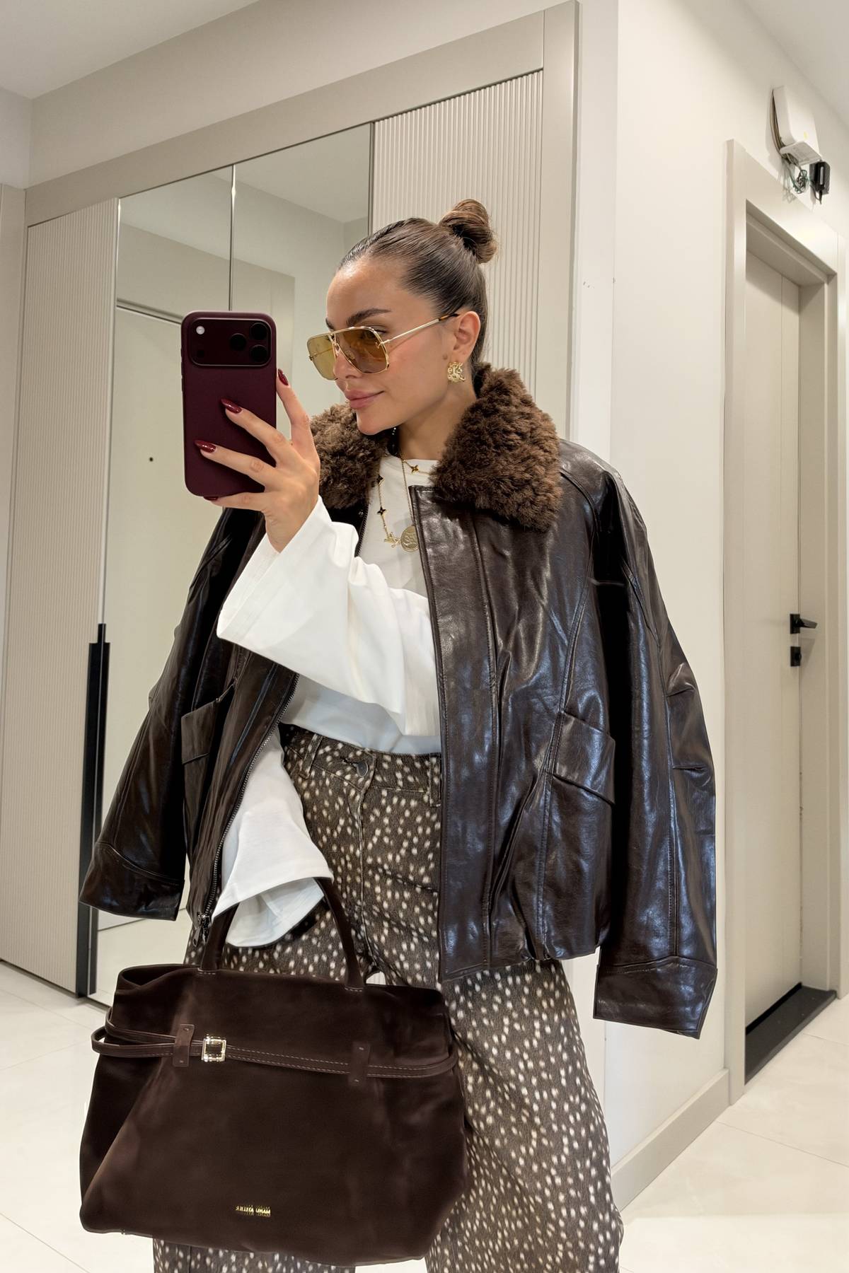 Roland Fur Collar Premium Leather Look Coat — photograph 4