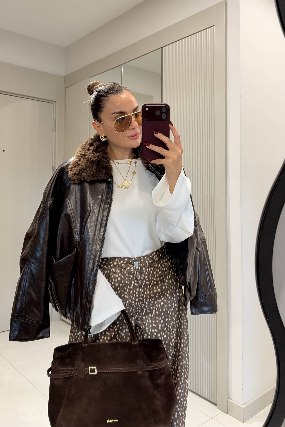 Roland Fur Collar Premium Leather Look Coat — photograph 1