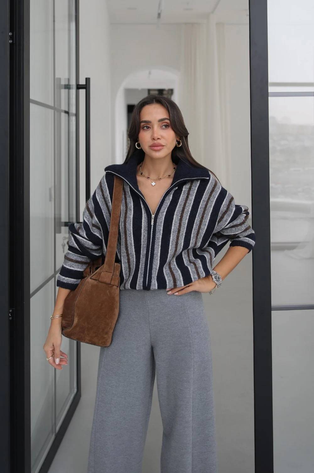 Wide Collar Striped Cardigan — photograph 2
