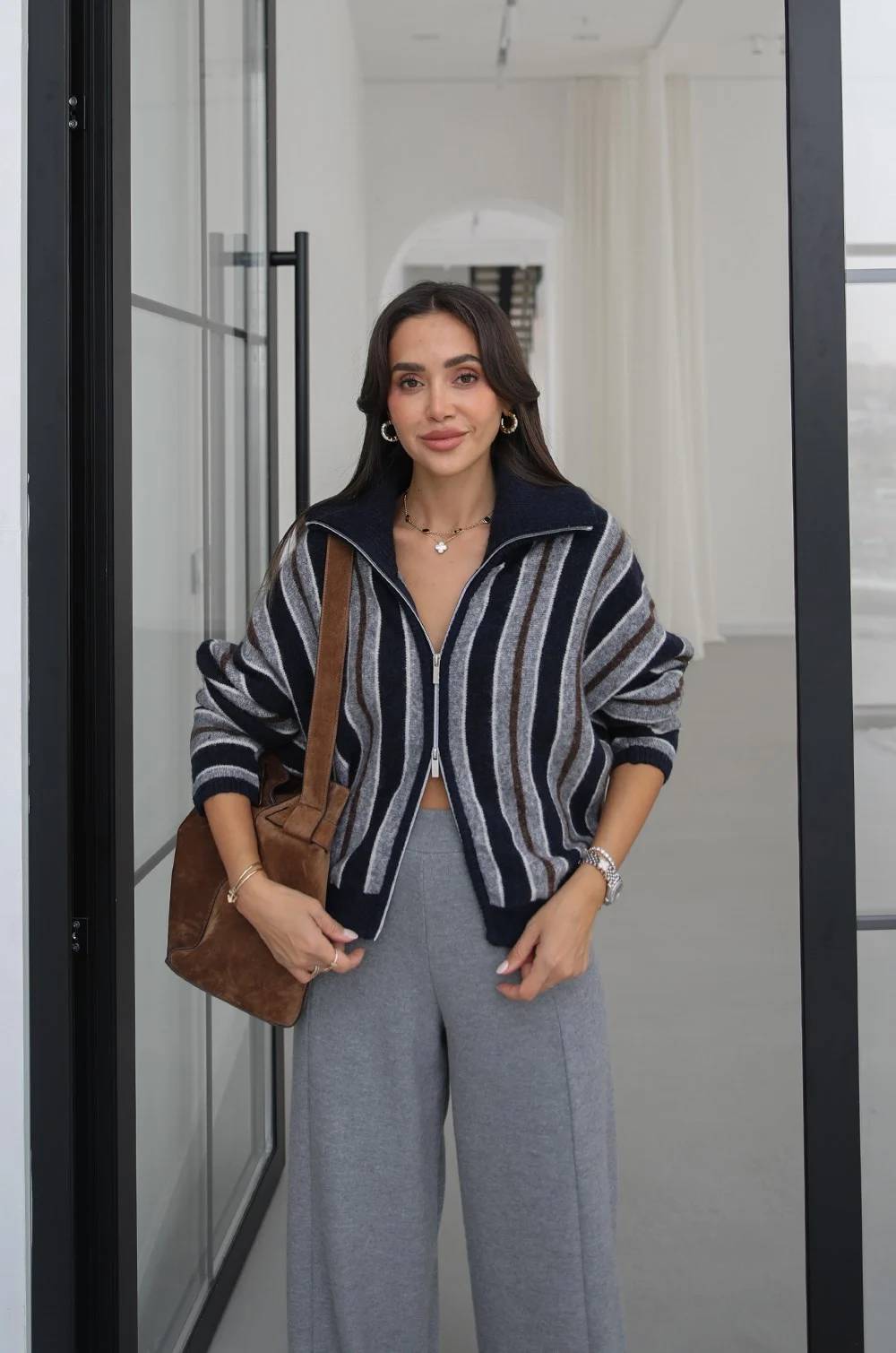 Wide Collar Striped Cardigan — photograph 4