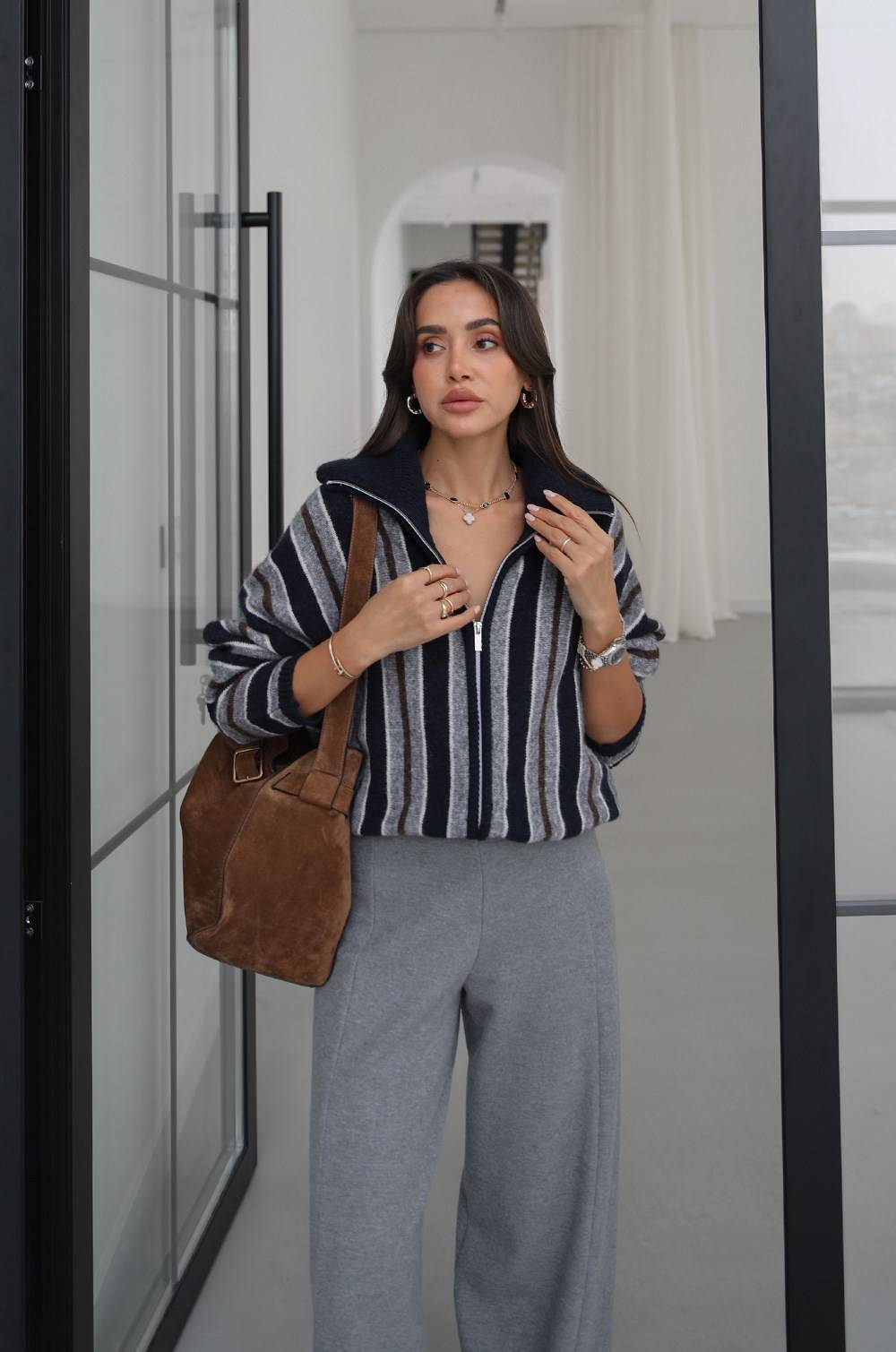 Wide Collar Striped Cardigan — photograph 1