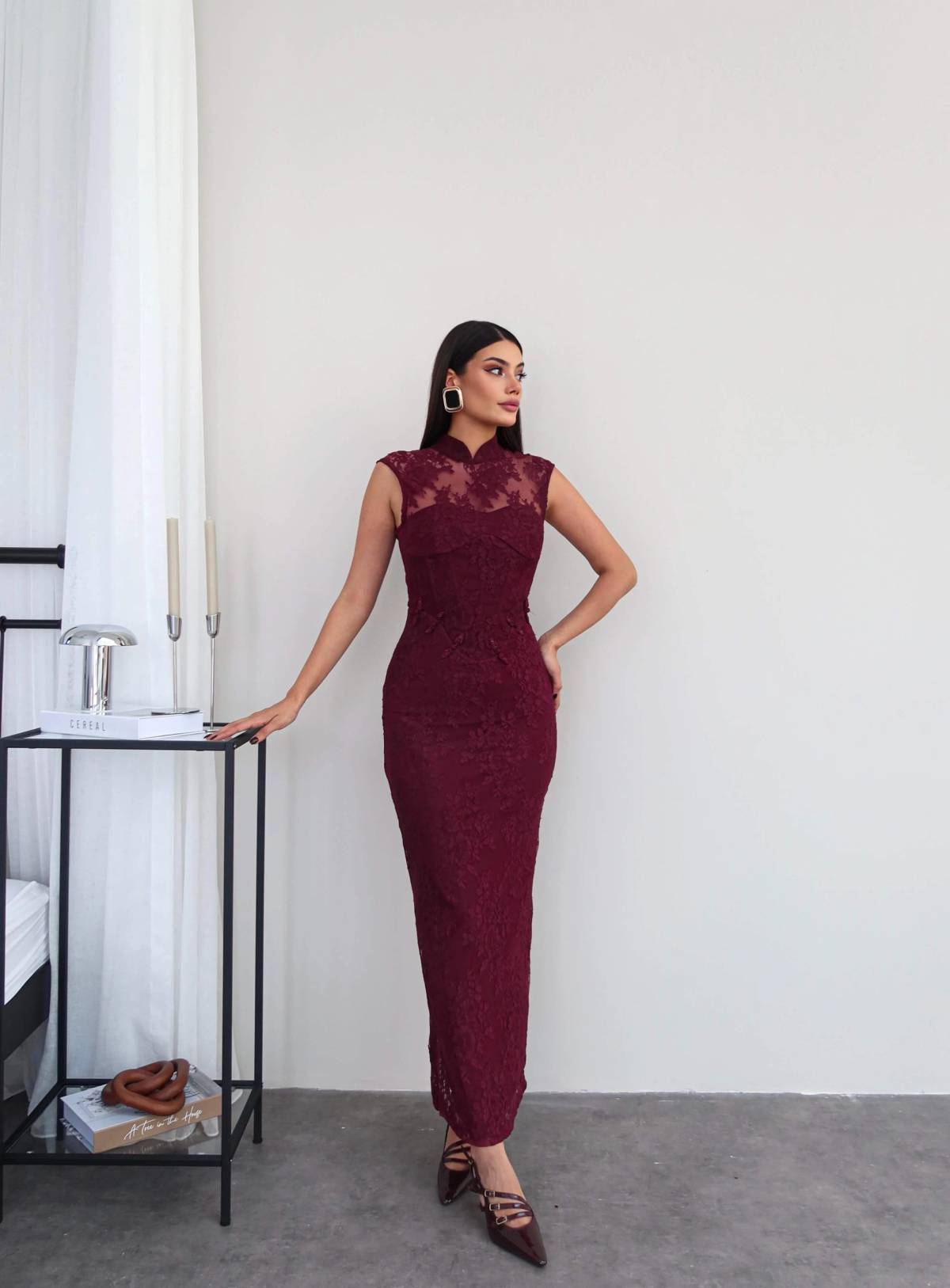 High Neck Open Back Lace Dress