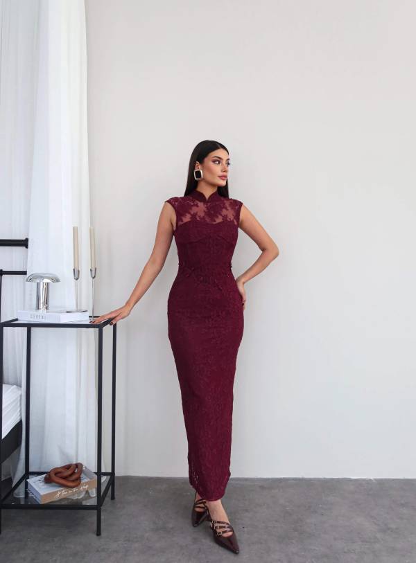 High Neck Open Back Lace Dress